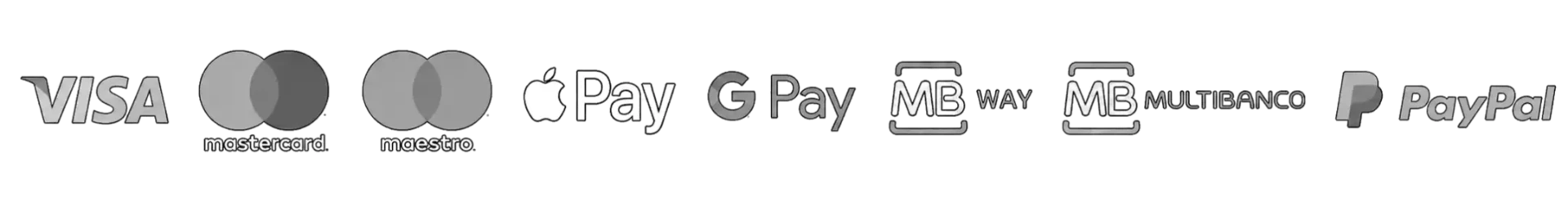 Accepted payment methods: Visa, Mastercard, Maestro, Apple Pay, Google Pay, MB Way, Multibanco and PayPal