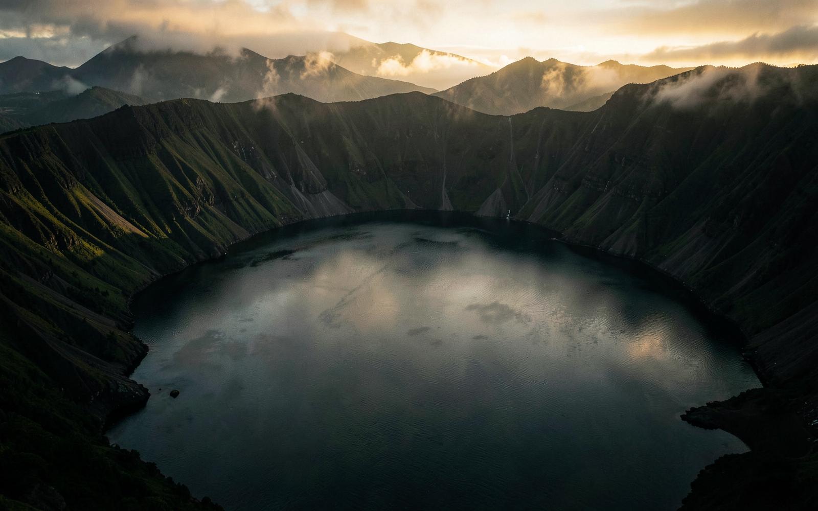 Crater lakes of Sete Cidades under low mist